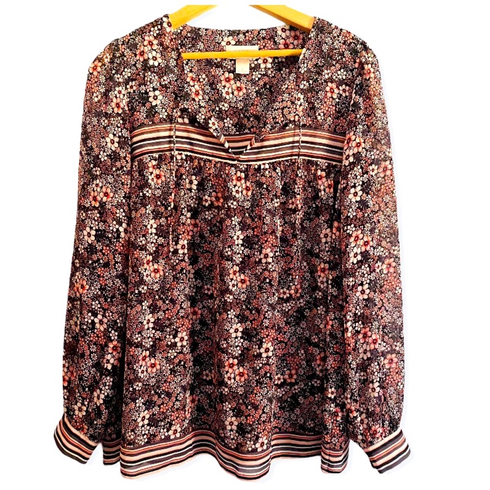 LOFT Outlet Floral Blouse with Neck Tie Closure